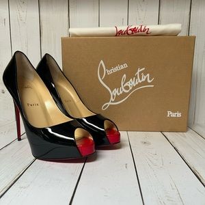 Christian Louboutin Prive Open Toe Patent Leather Pump Black/Red Sz 38.5 / 8.5